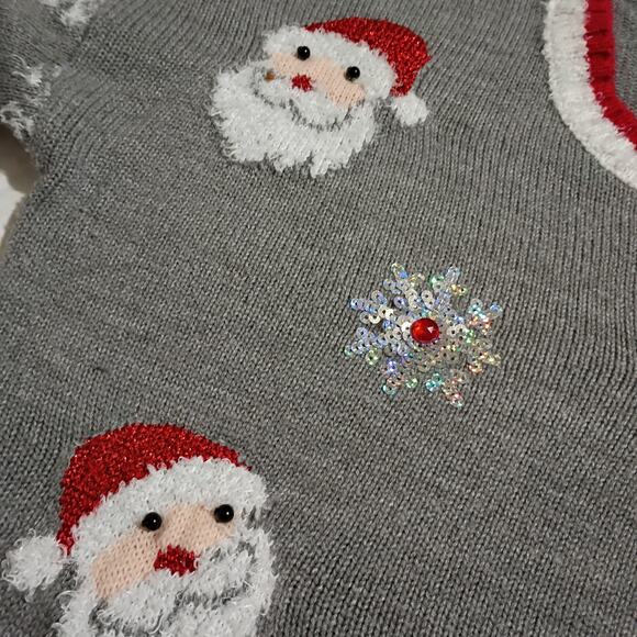 Christmas Sweater Women's L 3D Santas Sequins Faux Fur High-Low Oversized Tunic - Picture 4 of 12